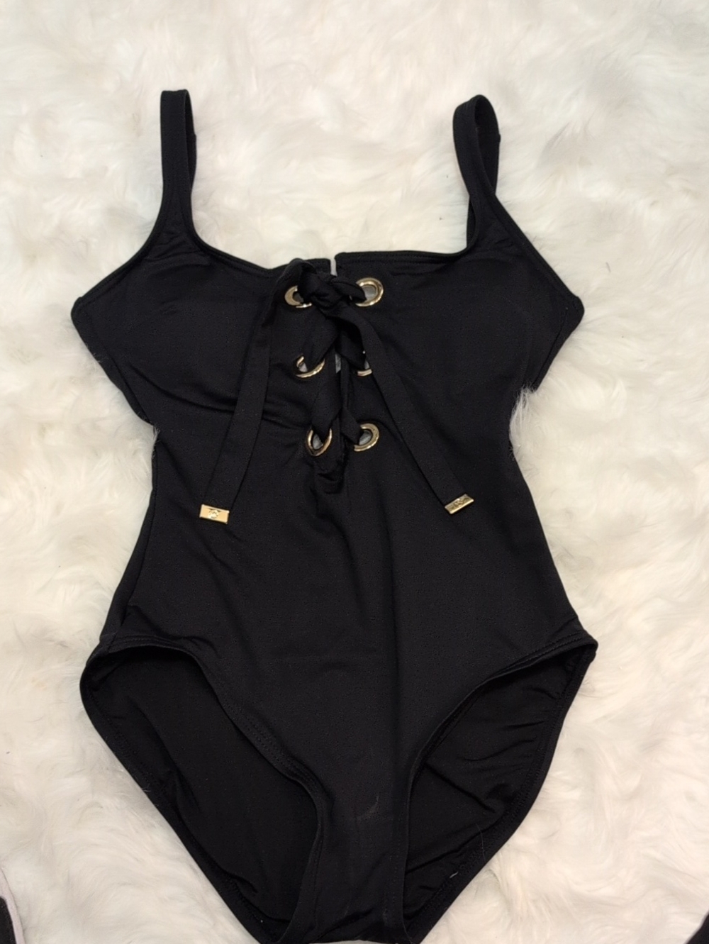 Michael Kors Collection Black Lace-Up One-Piece Swimsuit